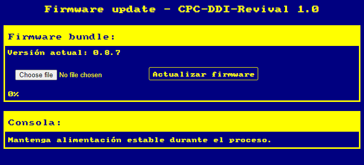 Actualización de firmware a través de la interfaz web del CPC-DDI-Revival 1.0